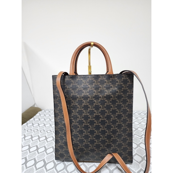 CELINE Triomphe Vertical Cabas Small Canvas Shoulder Bag Brown - Picture 3 of 11